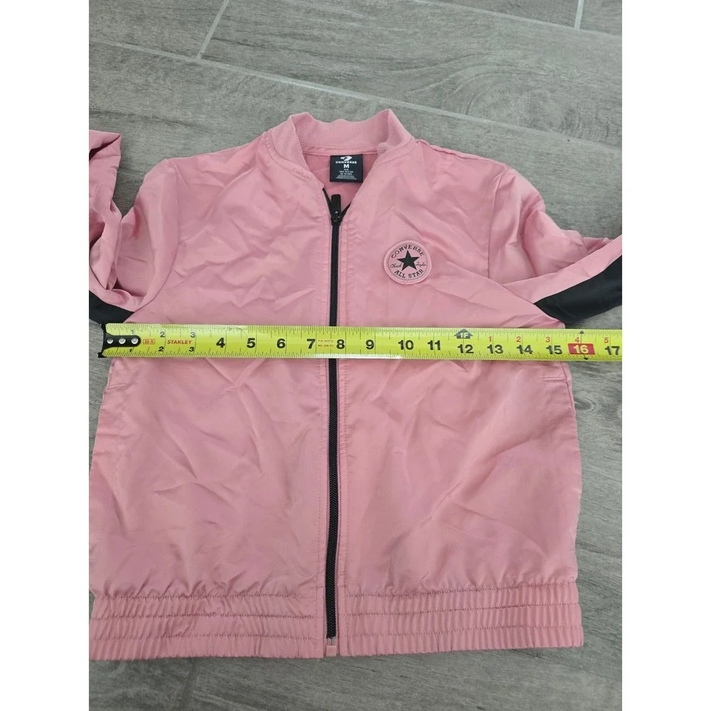 Converse Girls Pink Bomber Jacket Sleeves‎ Logo Lightweight Coat Satin Medium